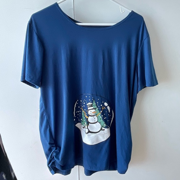 Snowman Christmas snow globe print maternity tee shirt T shirt top - Picture 3 of 6